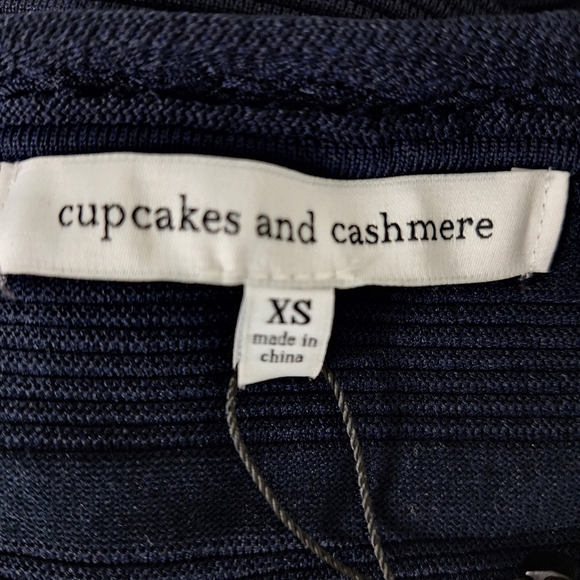 Cupcakes & Cashmere “NEW” Preppy Navy Blue Ink Rib Knit Minimalist Midi Dress XS - Picture 9 of 12